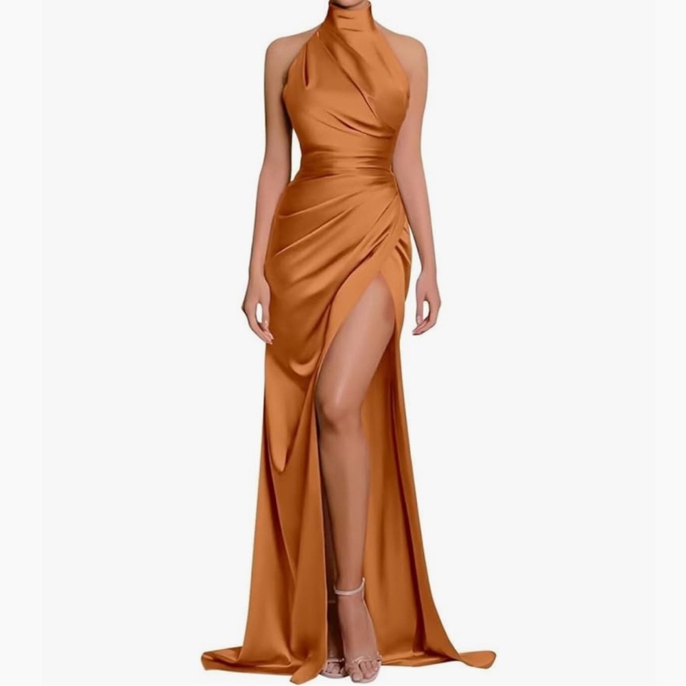 Halter Mermaid Dress: Formal / Prom / Long Bridesmaid / Wedding Gowns w/ Slit